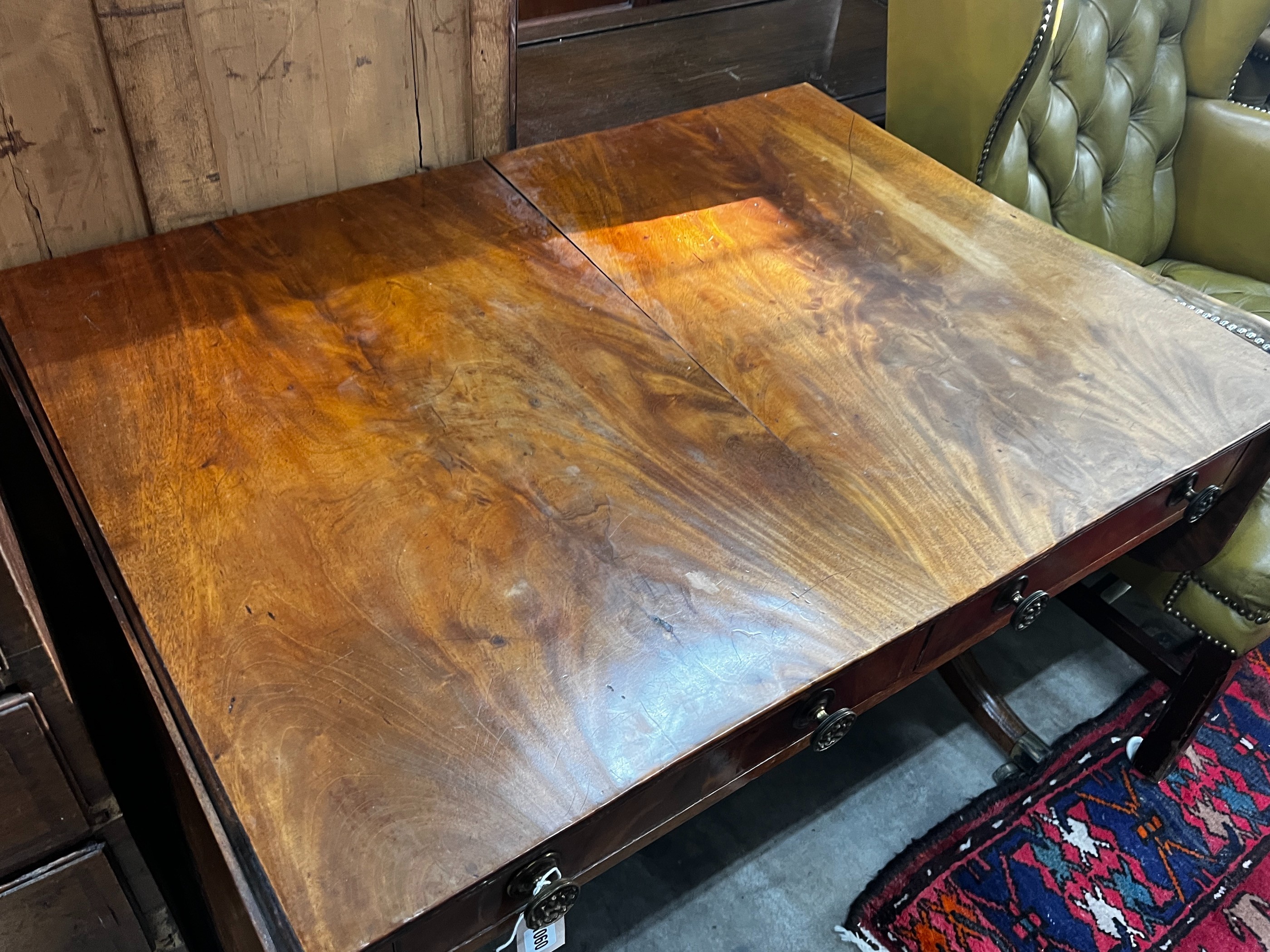 A Regency mahogany sofa table, width 99cm, depth 71cm, height 70cm